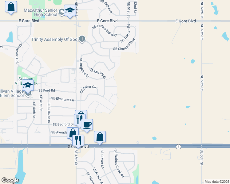 map of restaurants, bars, coffee shops, grocery stores, and more near 4916 Southeast Dover Drive in Lawton