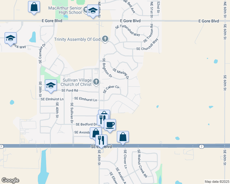 map of restaurants, bars, coffee shops, grocery stores, and more near 4618 Southeast Aberdeen in Lawton