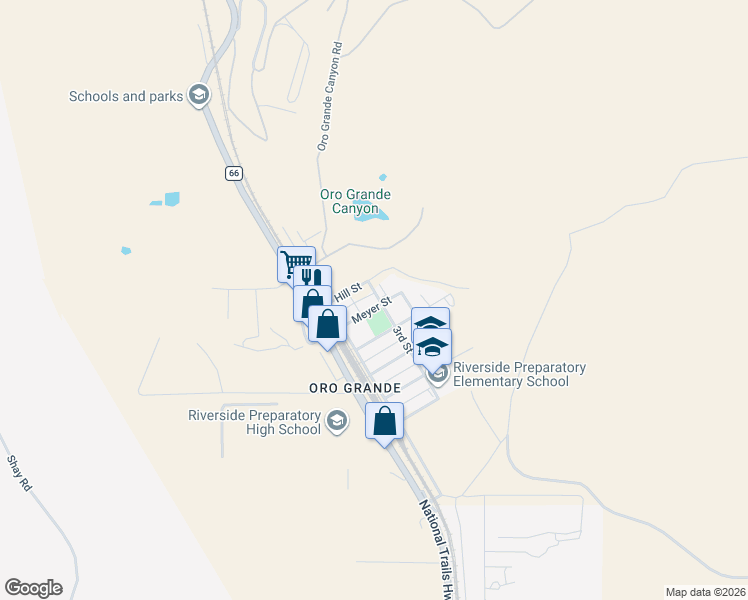 map of restaurants, bars, coffee shops, grocery stores, and more near 19288 3rd Street in San Bernardino County