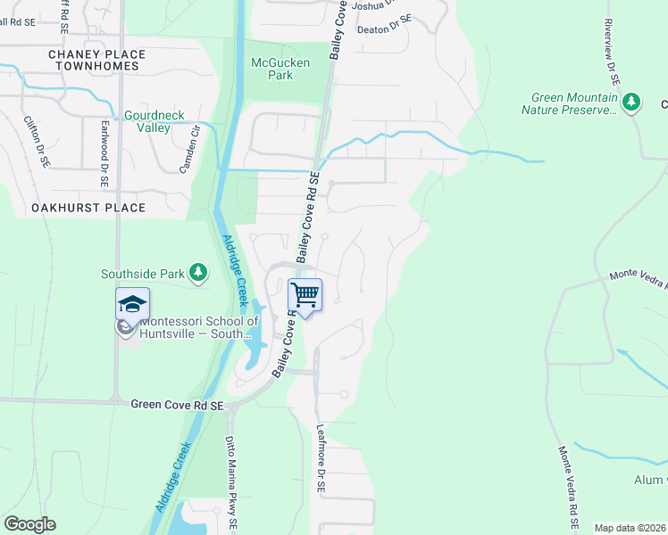 map of restaurants, bars, coffee shops, grocery stores, and more near 15010 Carlisle Drive Southeast in Huntsville