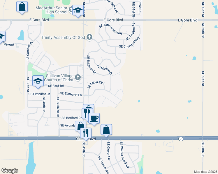 map of restaurants, bars, coffee shops, grocery stores, and more near 615 Southeast Mieling Drive in Lawton