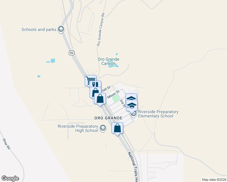 map of restaurants, bars, coffee shops, grocery stores, and more near 19288 3rd Street in San Bernardino County