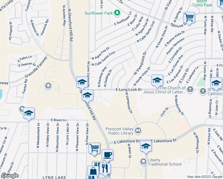 map of restaurants, bars, coffee shops, grocery stores, and more near 7181 East Long Look Drive in Prescott Valley