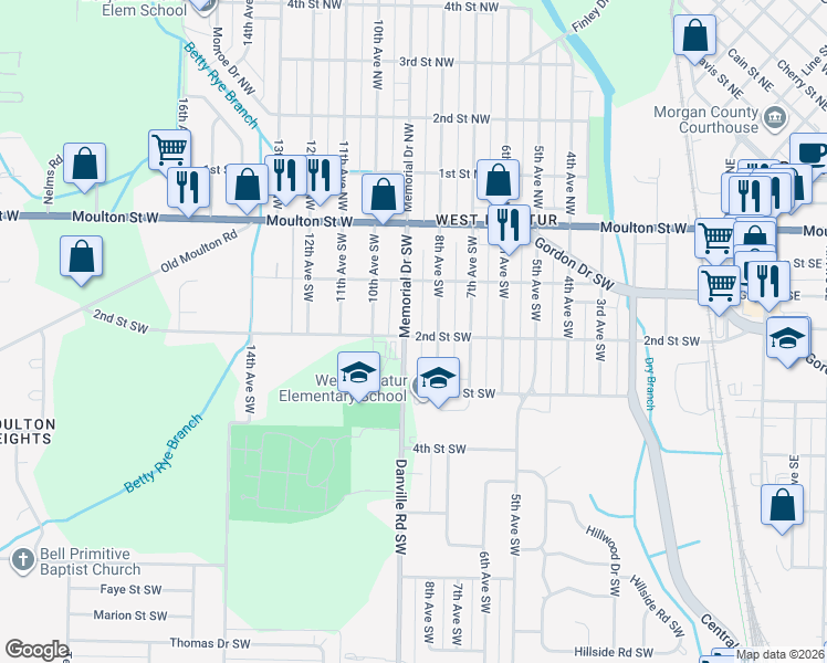 map of restaurants, bars, coffee shops, grocery stores, and more near 602 Memorial Drive Southwest in Decatur