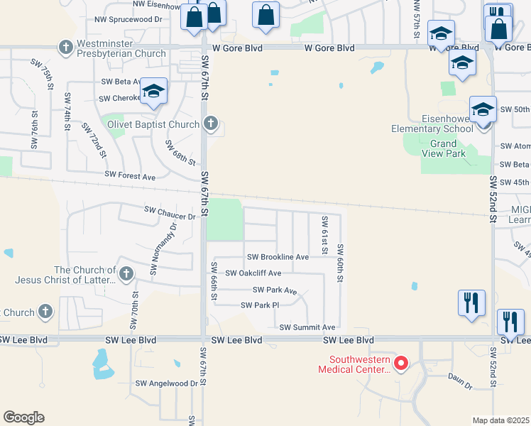 map of restaurants, bars, coffee shops, grocery stores, and more near 6406 Southwest Atterbury Drive in Lawton