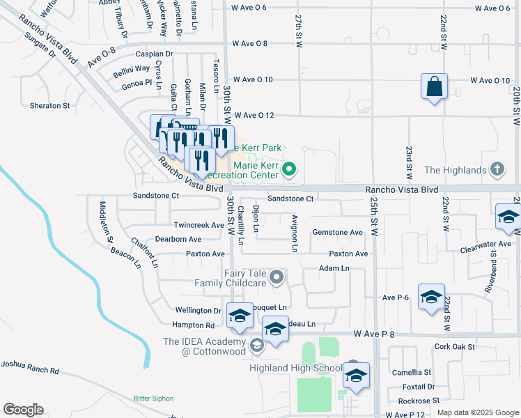 map of restaurants, bars, coffee shops, grocery stores, and more near 2809 Willowbrook Avenue in Palmdale