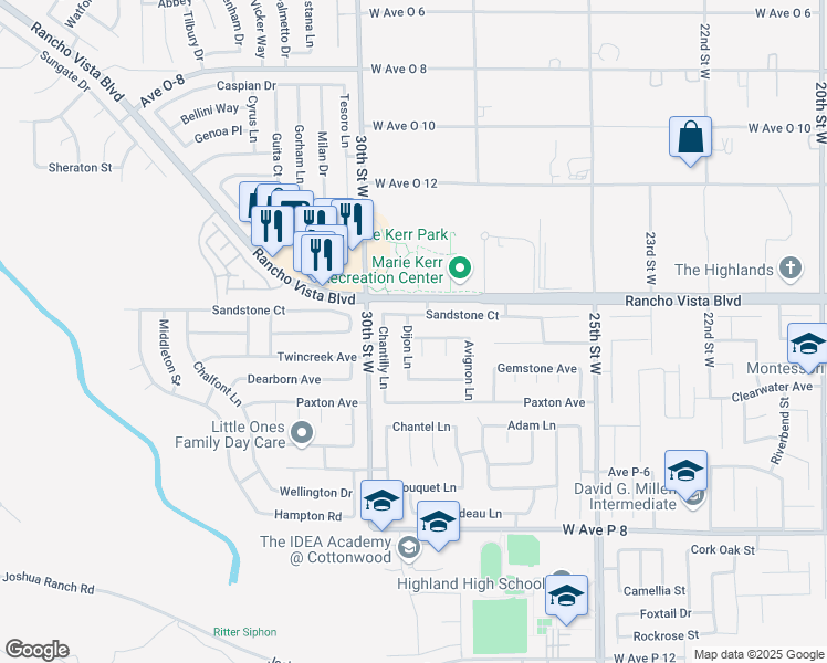 map of restaurants, bars, coffee shops, grocery stores, and more near 2809 Willowbrook Avenue in Palmdale