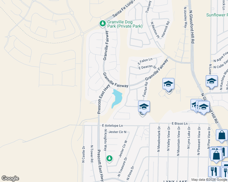 map of restaurants, bars, coffee shops, grocery stores, and more near 6235 Thorne Lane in Prescott Valley