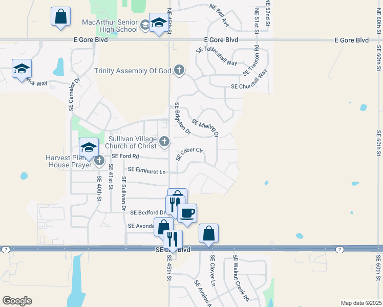map of restaurants, bars, coffee shops, grocery stores, and more near 4619 Southeast Caber Circle in Lawton