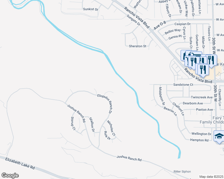 map of restaurants, bars, coffee shops, grocery stores, and more near 39625 Yianni Court in Palmdale