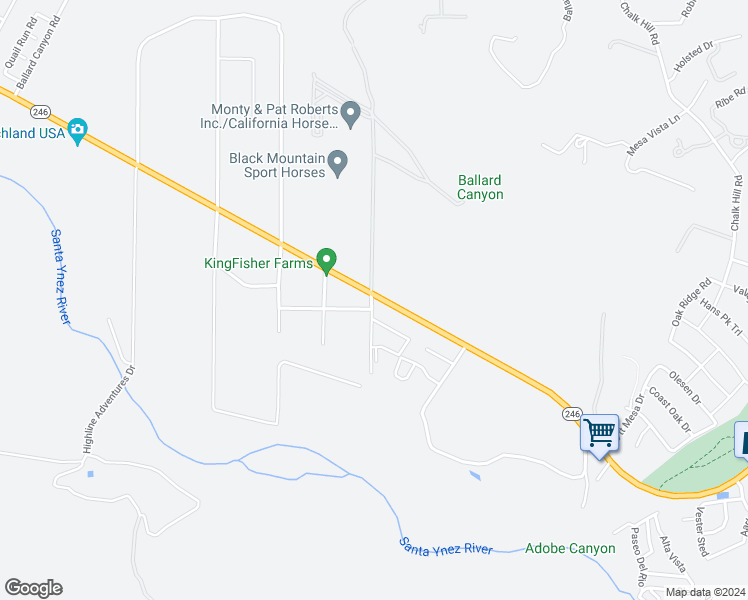 map of restaurants, bars, coffee shops, grocery stores, and more near 959 East Highway 246 in Solvang