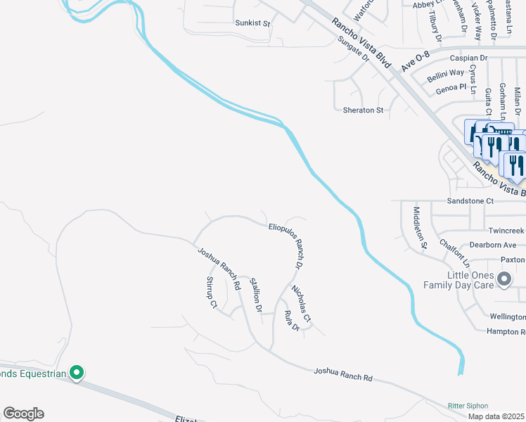 map of restaurants, bars, coffee shops, grocery stores, and more near 39618 Marina Court in Palmdale