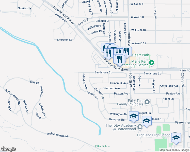 map of restaurants, bars, coffee shops, grocery stores, and more near 3250 Willowbrook Avenue in Palmdale