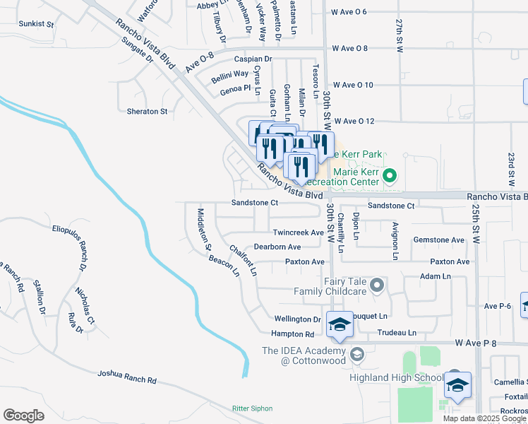 map of restaurants, bars, coffee shops, grocery stores, and more near 39518 Vicker Way in Palmdale