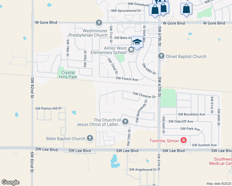 map of restaurants, bars, coffee shops, grocery stores, and more near 702 Southwest Englewood Drive in Lawton