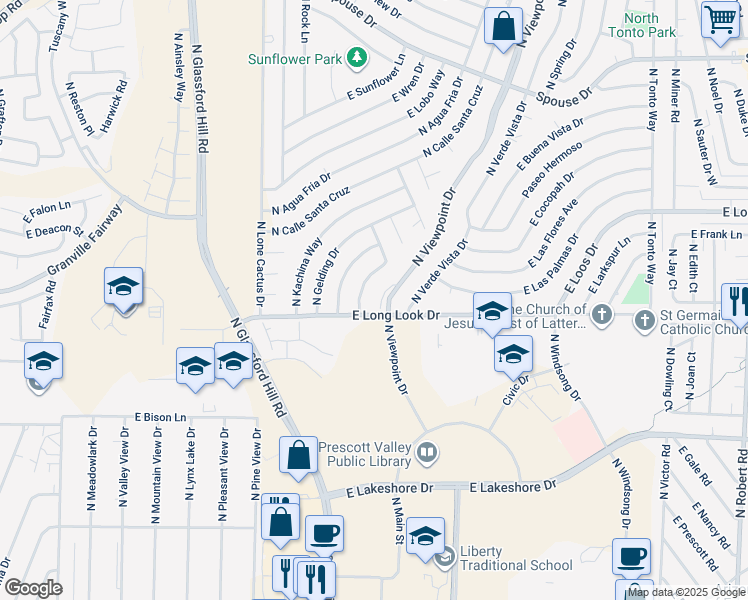 map of restaurants, bars, coffee shops, grocery stores, and more near 7181-7237 East Long Look Drive in Prescott Valley
