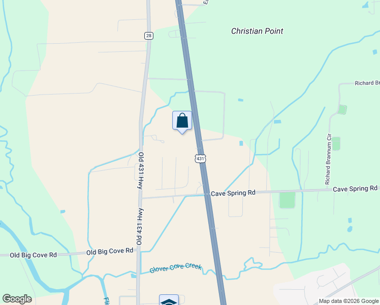 map of restaurants, bars, coffee shops, grocery stores, and more near 8522 U.S. 431 in Owens Cross Roads