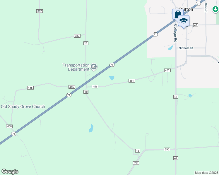 map of restaurants, bars, coffee shops, grocery stores, and more near 156 County Road 451 in Dutton