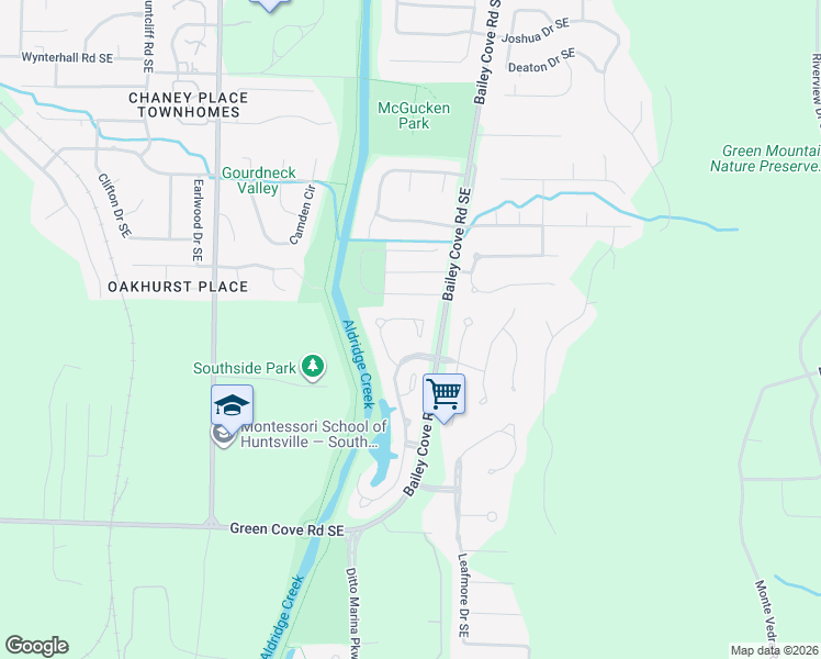 map of restaurants, bars, coffee shops, grocery stores, and more near 15029 Ashmont Circle Southeast in Huntsville