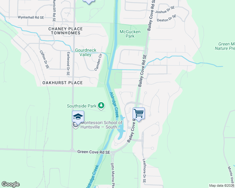 map of restaurants, bars, coffee shops, grocery stores, and more near 15017 Ashmont Circle Southeast in Huntsville