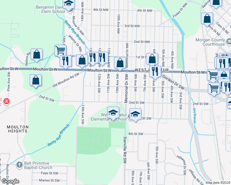 map of restaurants, bars, coffee shops, grocery stores, and more near 402 10th Avenue Southwest in Decatur