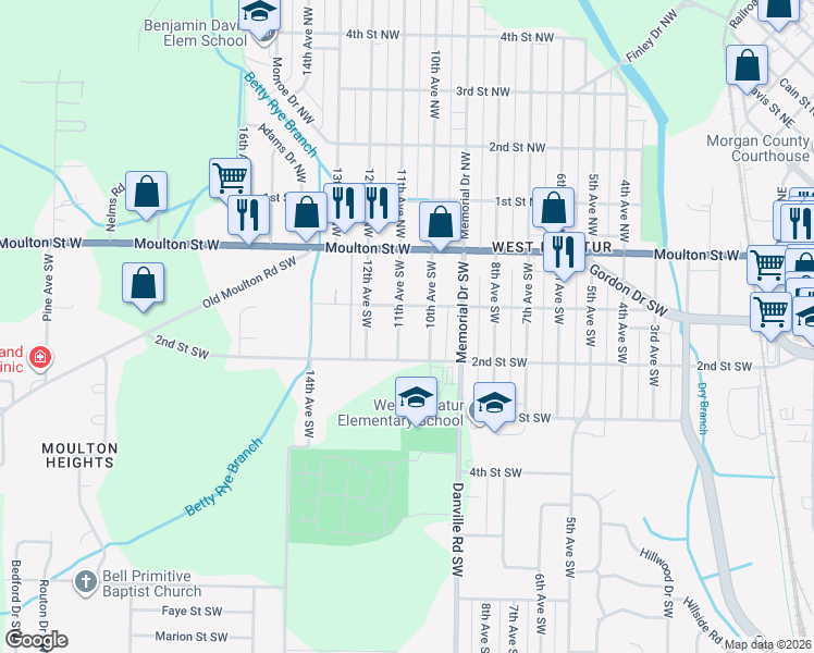 map of restaurants, bars, coffee shops, grocery stores, and more near 406 11th Avenue Southwest in Decatur