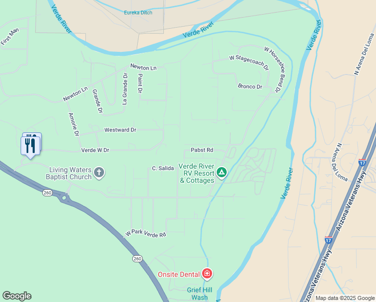 map of restaurants, bars, coffee shops, grocery stores, and more near 72 Pabst Road in Camp Verde