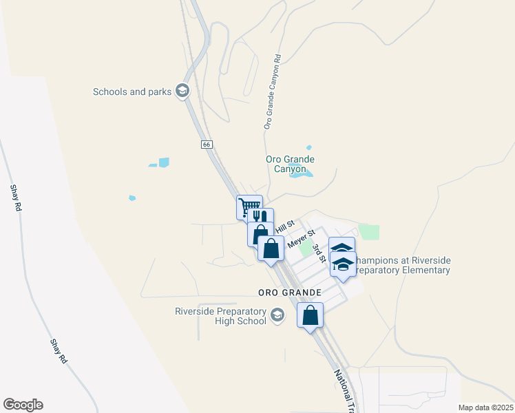map of restaurants, bars, coffee shops, grocery stores, and more near in Oro Grande