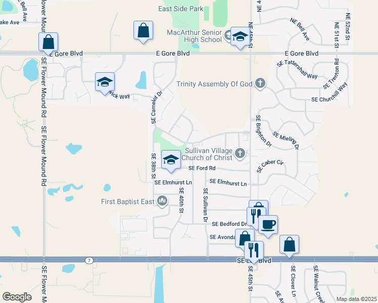 map of restaurants, bars, coffee shops, grocery stores, and more near 603 Southeast 41st Street in Lawton