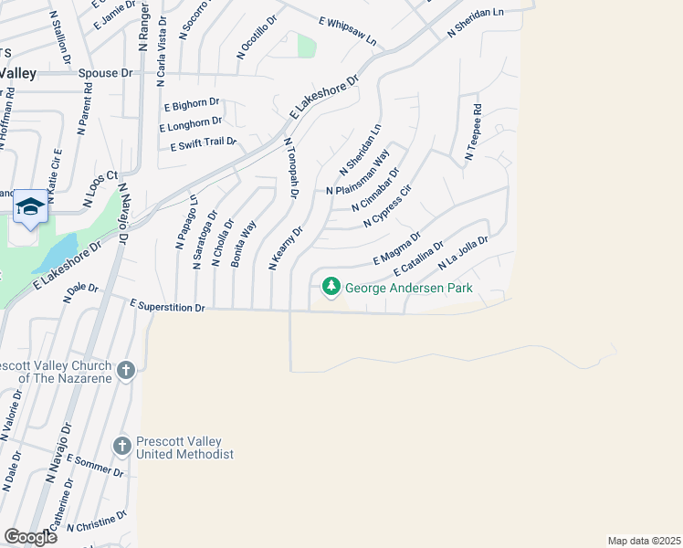 map of restaurants, bars, coffee shops, grocery stores, and more near 9495 East Magma Drive in Prescott Valley