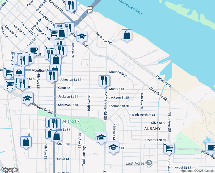 map of restaurants, bars, coffee shops, grocery stores, and more near 1050 Grant Street Southeast in Decatur