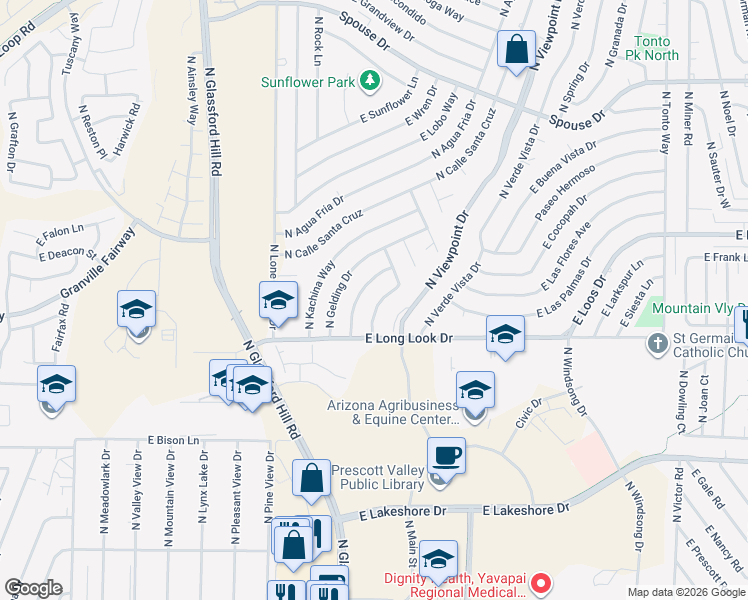 map of restaurants, bars, coffee shops, grocery stores, and more near 4100 N Fiesta Way in Prescott Valley