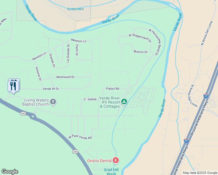map of restaurants, bars, coffee shops, grocery stores, and more near 72 Pabst Road in Camp Verde