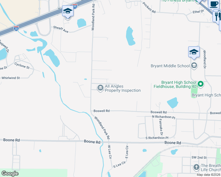 map of restaurants, bars, coffee shops, grocery stores, and more near 1510 Rodeo Drive in Bryant