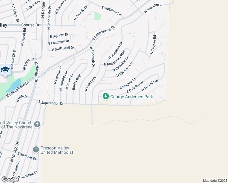 map of restaurants, bars, coffee shops, grocery stores, and more near 9565 East Magma Drive in Prescott Valley