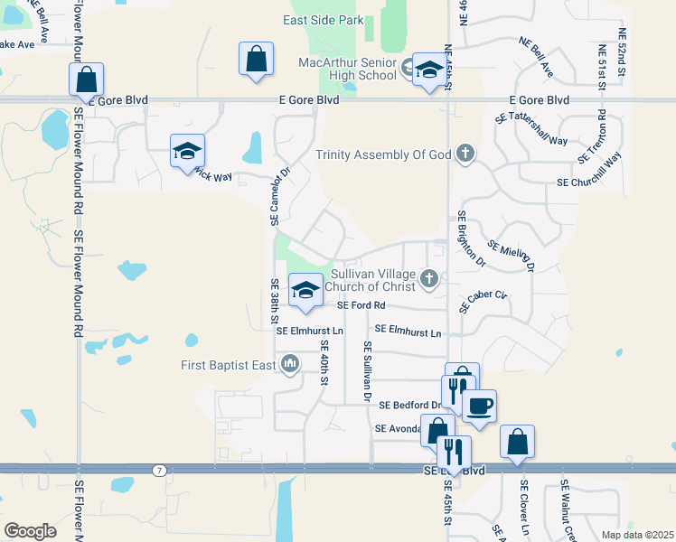 map of restaurants, bars, coffee shops, grocery stores, and more near 603 Southeast 41st Street in Lawton
