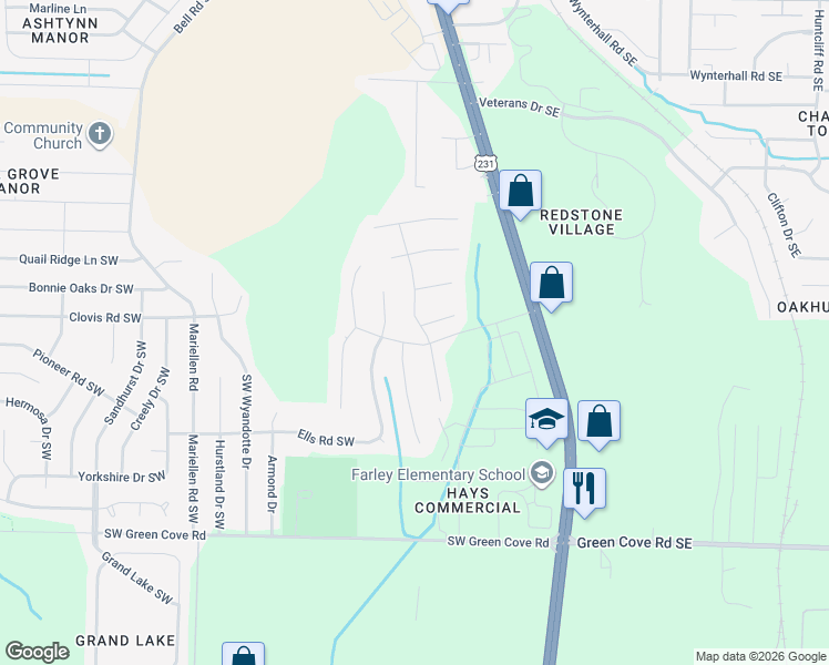 map of restaurants, bars, coffee shops, grocery stores, and more near 12712 Memorial Parkway Southwest in Huntsville