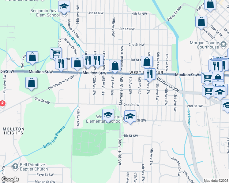 map of restaurants, bars, coffee shops, grocery stores, and more near 402 10th Avenue Southwest in Decatur