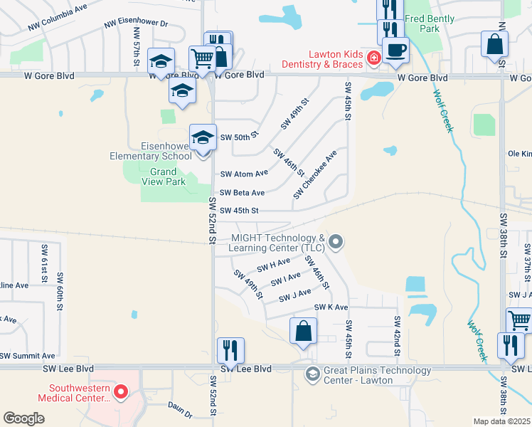 map of restaurants, bars, coffee shops, grocery stores, and more near 108 SW 45th St in Lawton