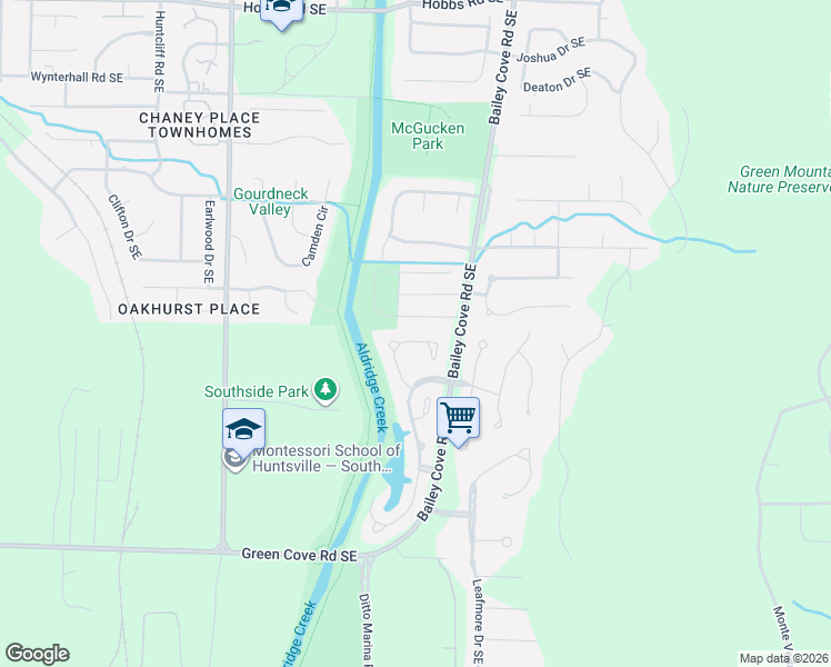 map of restaurants, bars, coffee shops, grocery stores, and more near 15029 Ashmont Cir SE in Huntsville