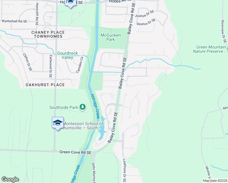map of restaurants, bars, coffee shops, grocery stores, and more near 15032 Ashmont Circle Southeast in Huntsville