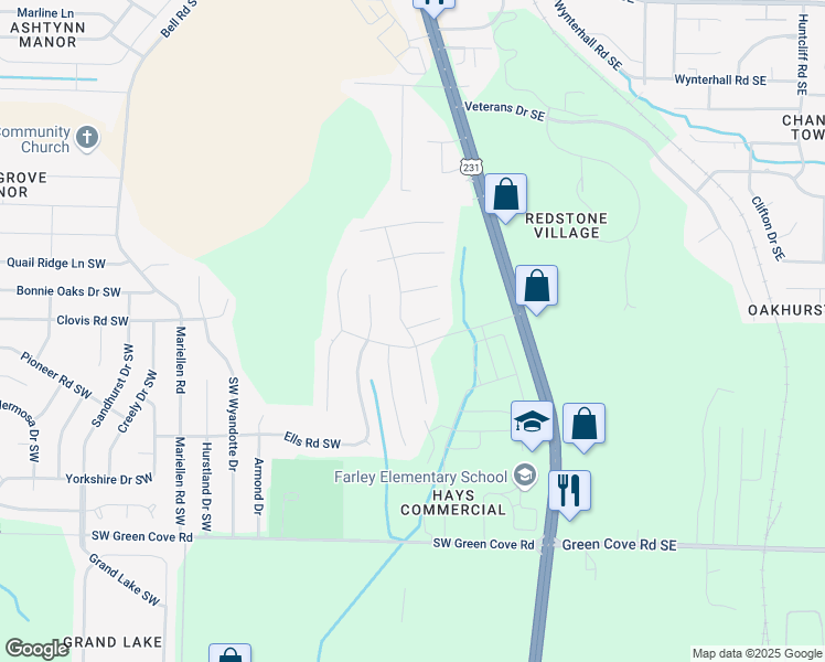 map of restaurants, bars, coffee shops, grocery stores, and more near 12712 Memorial Parkway Southwest in Huntsville