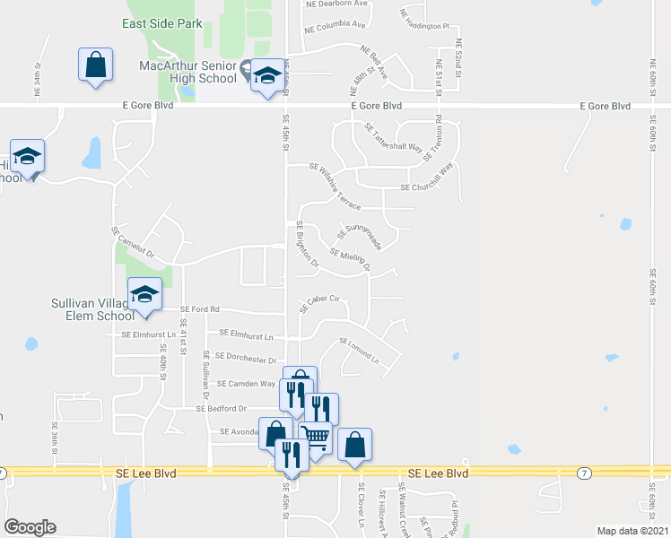 map of restaurants, bars, coffee shops, grocery stores, and more near 4628 Southeast Brighton Drive in Lawton