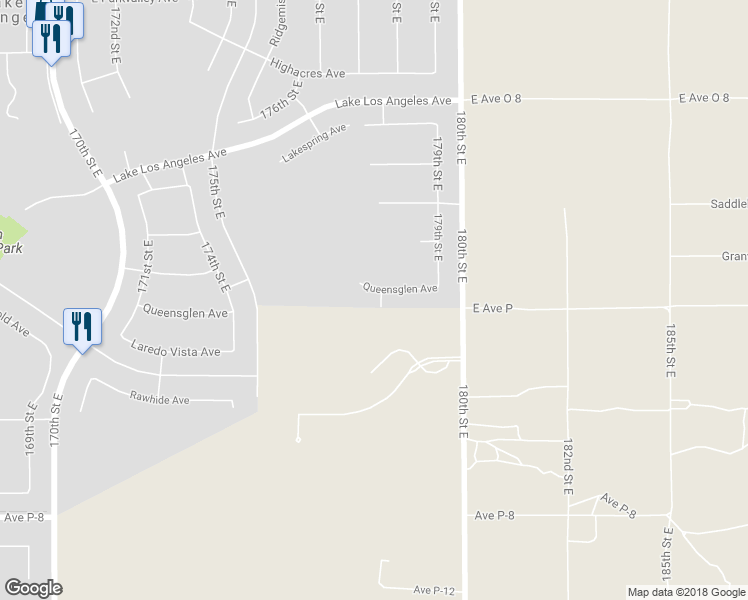 map of restaurants, bars, coffee shops, grocery stores, and more near 39605 178th Street East in Palmdale