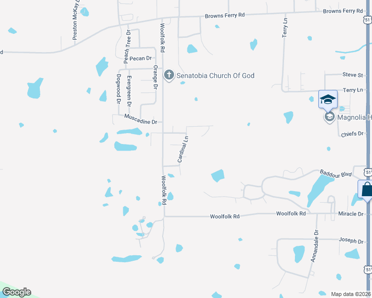 map of restaurants, bars, coffee shops, grocery stores, and more near 315 Cardinal Lane in Senatobia