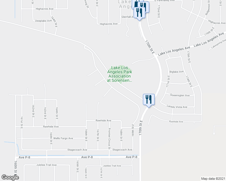 map of restaurants, bars, coffee shops, grocery stores, and more near 39650 167th Street East in Lake Los Angeles