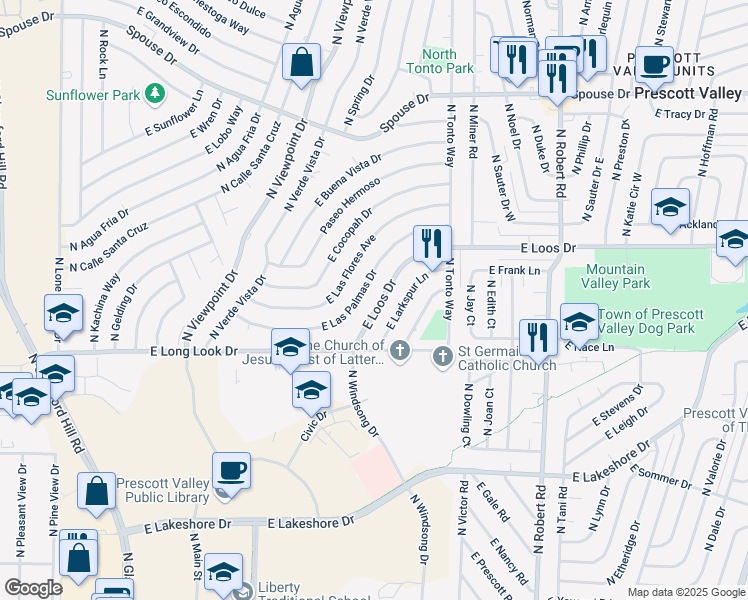 map of restaurants, bars, coffee shops, grocery stores, and more near 7760 East Loos Drive in Prescott Valley