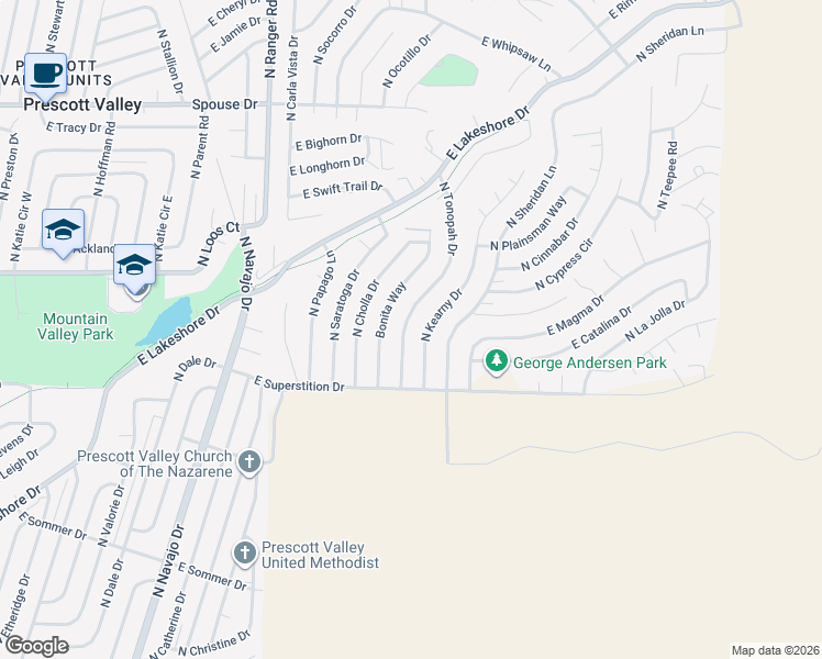 map of restaurants, bars, coffee shops, grocery stores, and more near 4084 North Kearny Drive in Prescott Valley