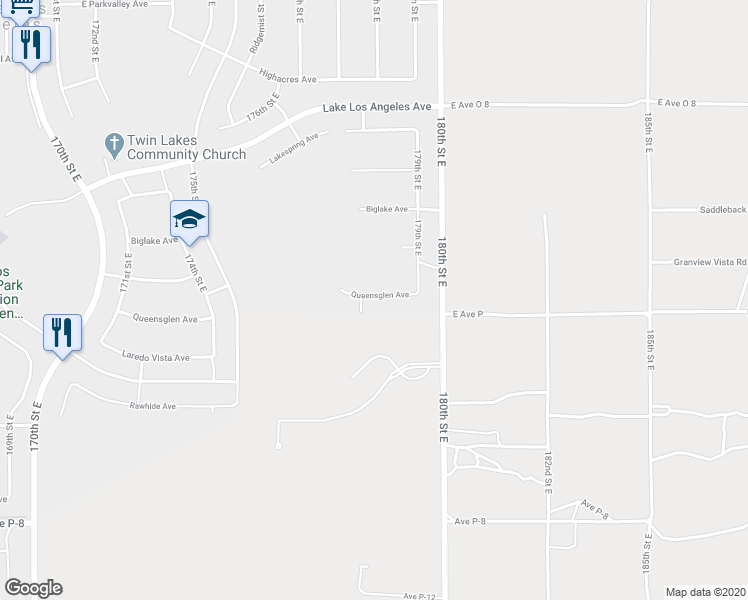 map of restaurants, bars, coffee shops, grocery stores, and more near 17812 Queensglen Avenue in Lake Los Angeles