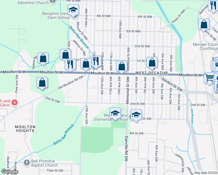 map of restaurants, bars, coffee shops, grocery stores, and more near 406 11th Avenue Southwest in Decatur